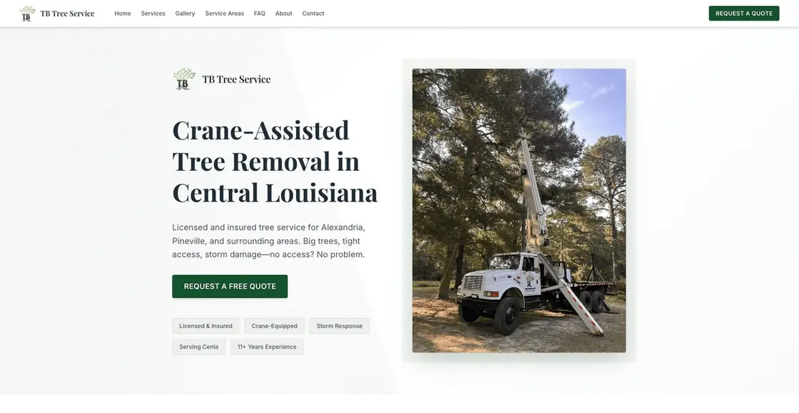 TB Tree Service client website screenshot